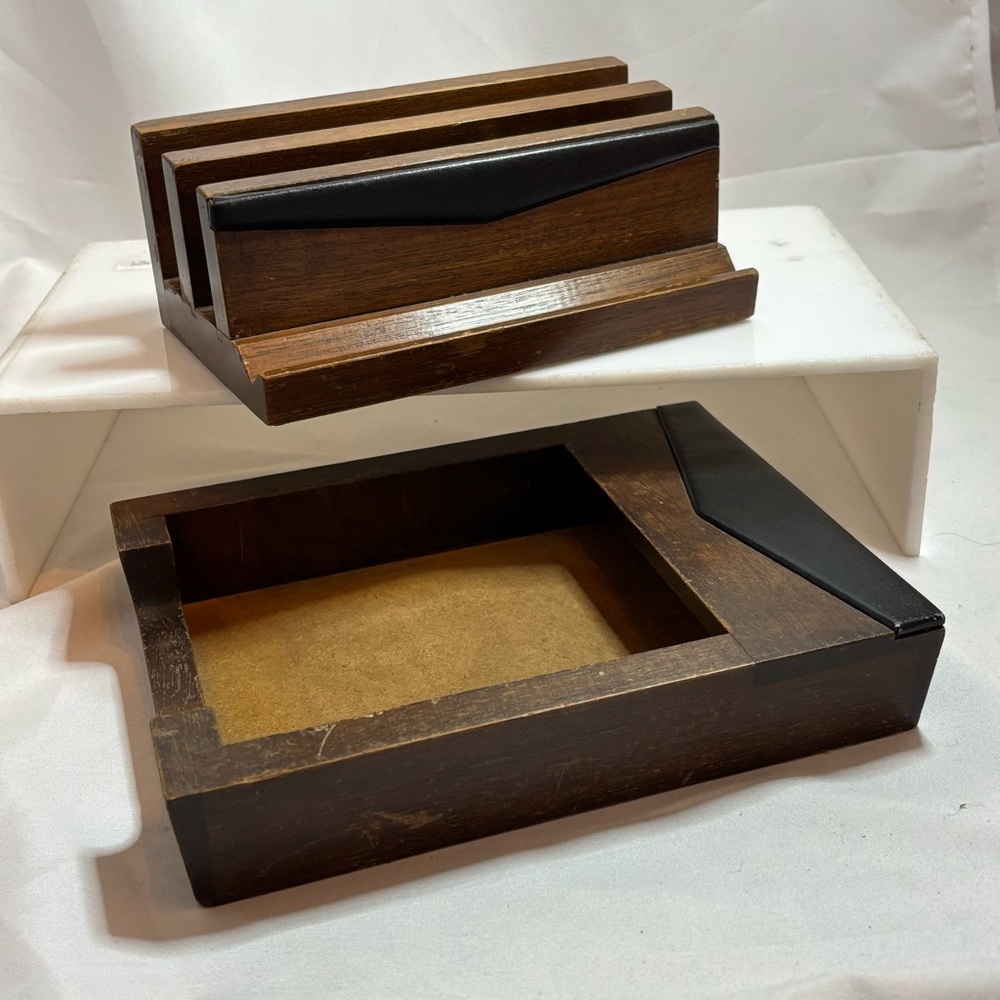 Mid-Century MCM Scheibe Walnut and Leather 2 Piece Desk Set